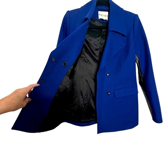 Reiss Royal Blue Flap Lapel Collared Snap Front Cashmere Blend Coat Sz XS - Picture 4 of 12